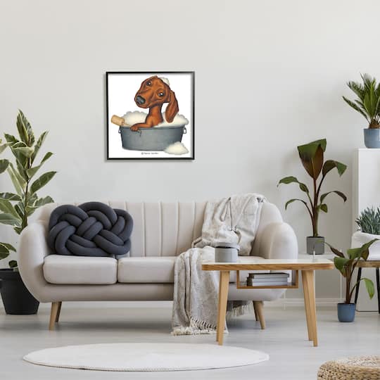 Stupell Industries Dachshund in Tin Tub Bubble Bath Country Pet Framed Wall Art